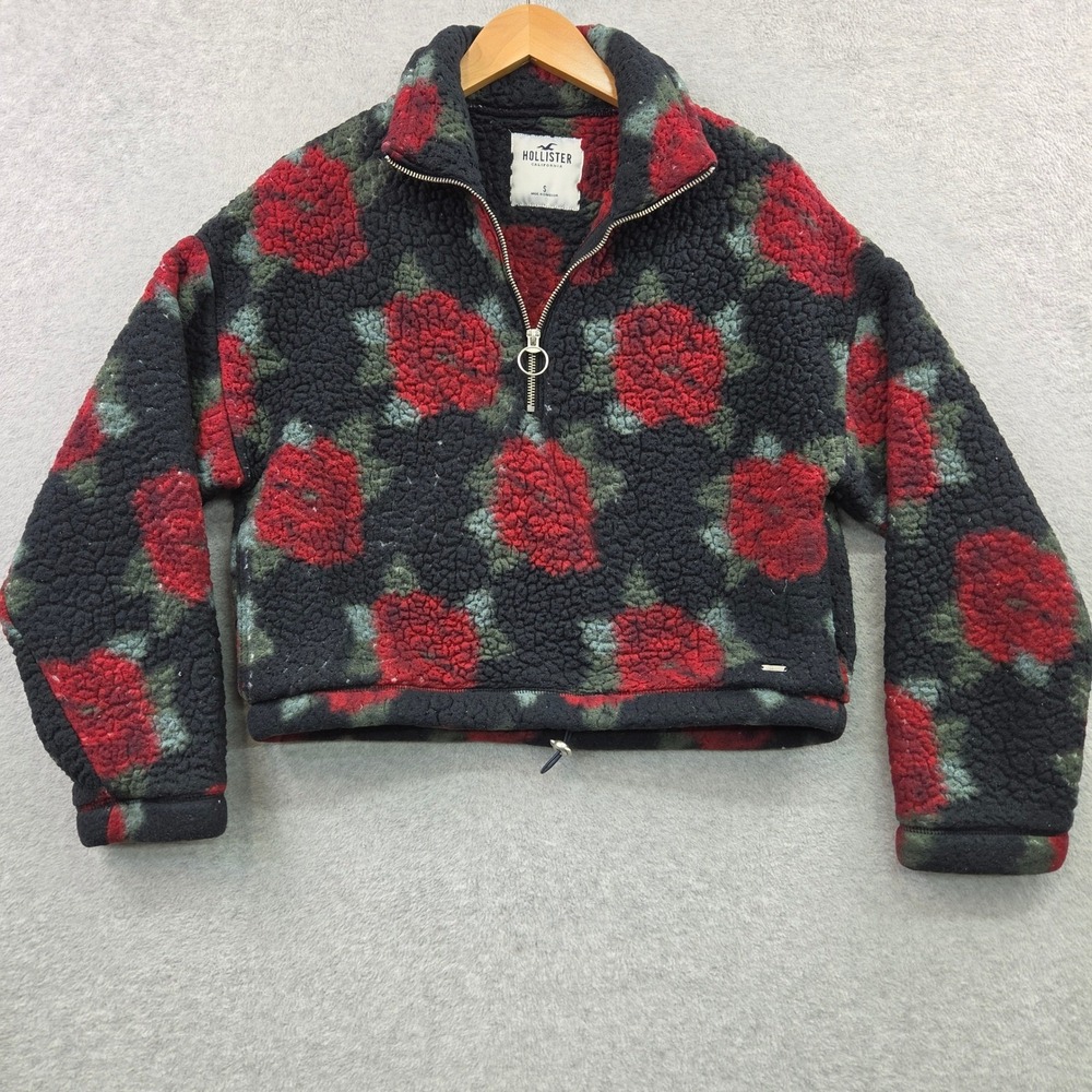Whimsigoth Dark Feminine Floral Sherpa HOLLISTER Crop Pullover Womens SMALL